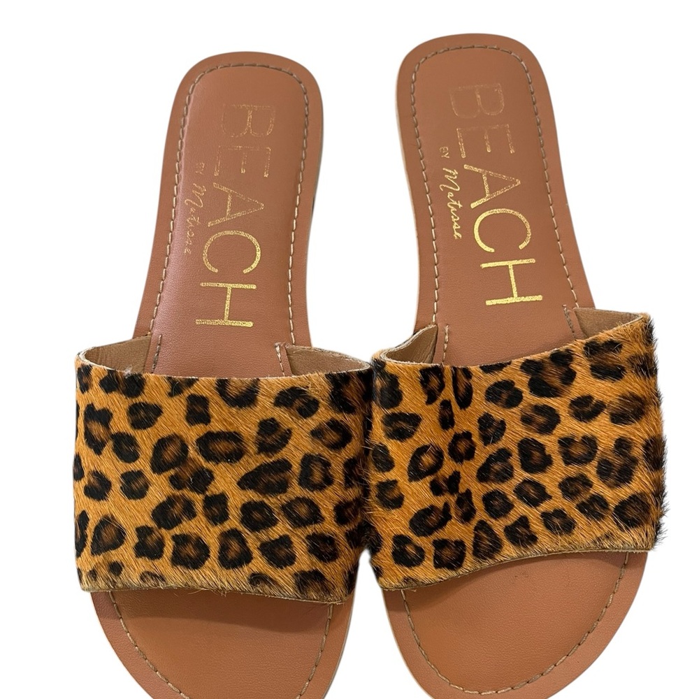 Beach By Matisse Leather Leopard Brown Sandals Animal Print Size 7 Resort Casual